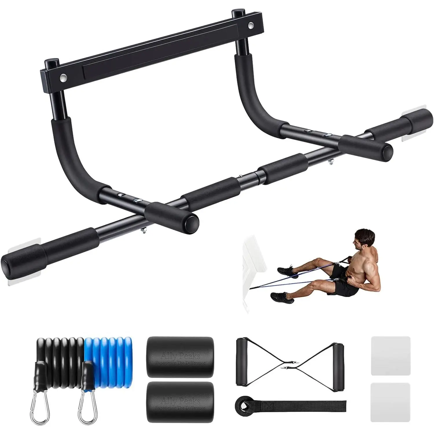 Unisex Doorway Pull-Up Bar, Thick Steel Strength Training Equipment with 440 lbs Max Limit, Multi-Grip Portable Indoor Home Gym Upper Body Functional Trainer