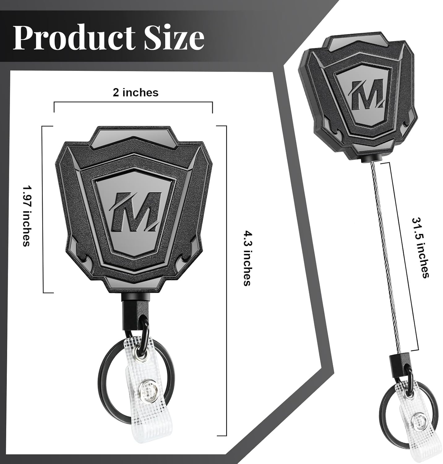 Heavy Duty Retractable Keychain with Belt Clip Retractable ID Badge Holder Reel with 31.5" Steel Cord, 9.0 oz