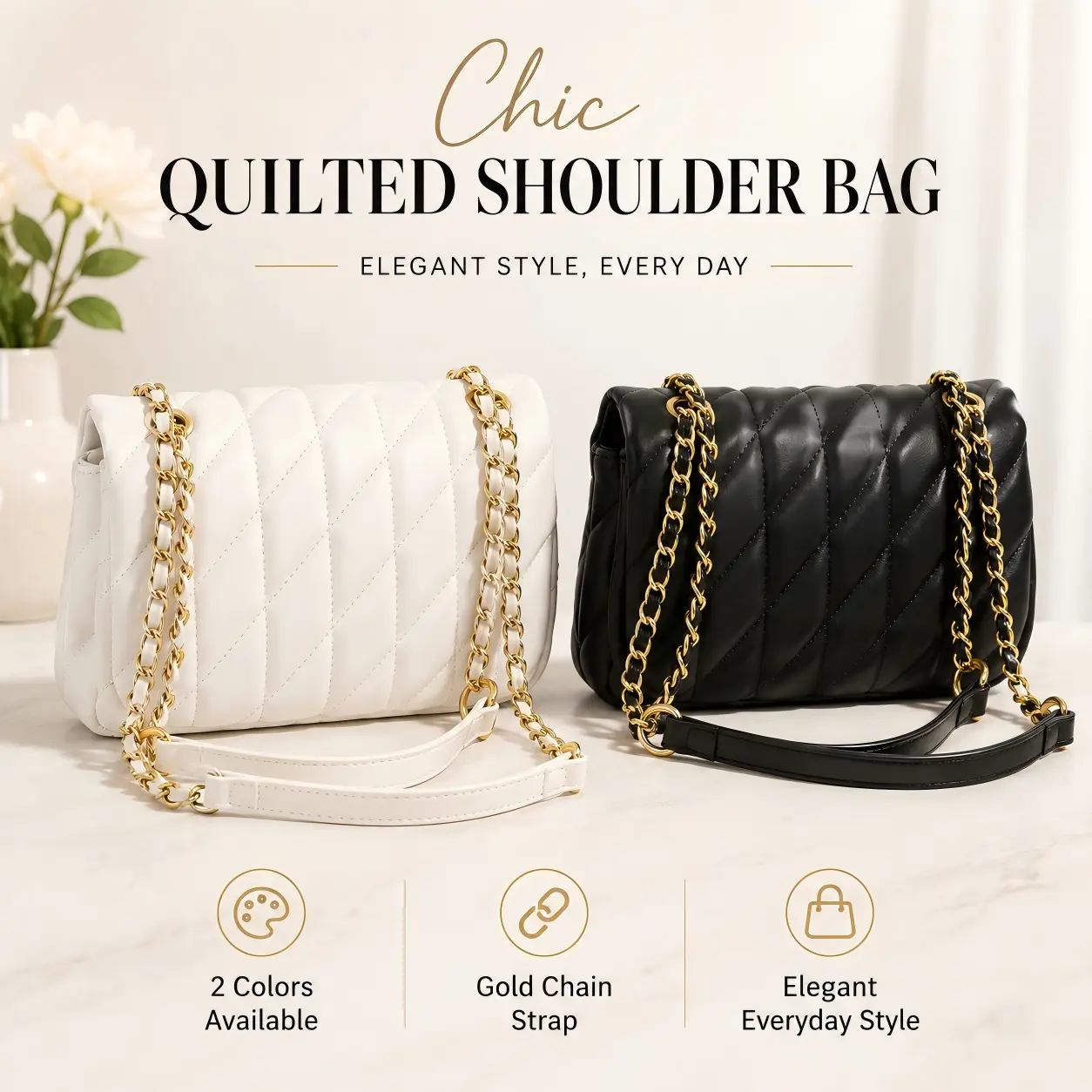 Chic Quilted Crossbody & Shoulder Bags for Women, Gold Hardware Purses 2026, Stylish Everyday Handbags for Casual & Work Use
