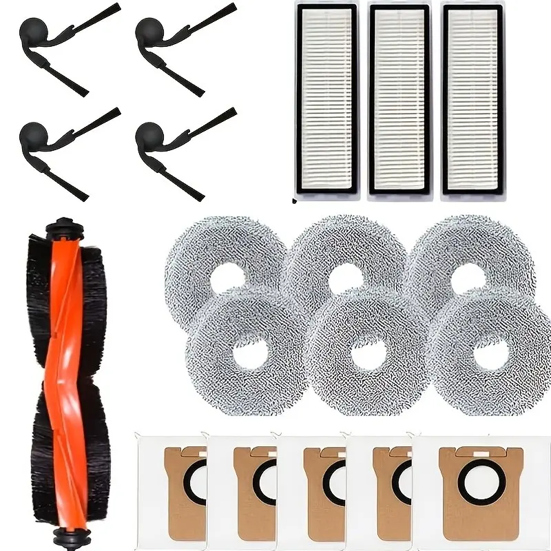 19pcs Pack Replacement Parts for Xiaomi 5 Pro/ov21g Robot Vacuum, Includes Main Brush, Mop Cloths, Filters, Side Brushes, Dust Bags