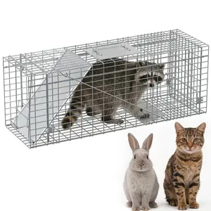 Humane Live Animal Trap Cage for Raccoons, Squirrels, Rabbits, Groundhogs - Heavy-Duty Galvanized Steel Catch-and-Release Trap with Dual Doors, High-Sensitivity Pedal, Foldable Design, Carry Handle, Easy Set-Up for Farm Outdoor Pest Control