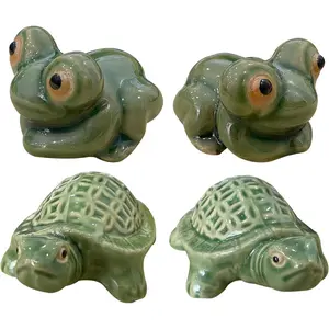4 count Toilet Bolt Caps, Ceramic Toilet Bolt Covers Frog & Turtle Toilet Bolt Covers Decorative, Toilet Floor Bolt Caps for Bathroom Cute Decor