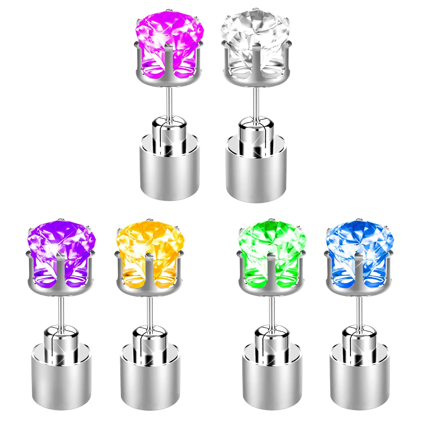 Crown Stud Earrings, 3 Pairs of Color Changing LED Light-Up Cubic Zirconia Jewelry with Bling Effect for Parties & Nightclubs, Earrings For Decorative