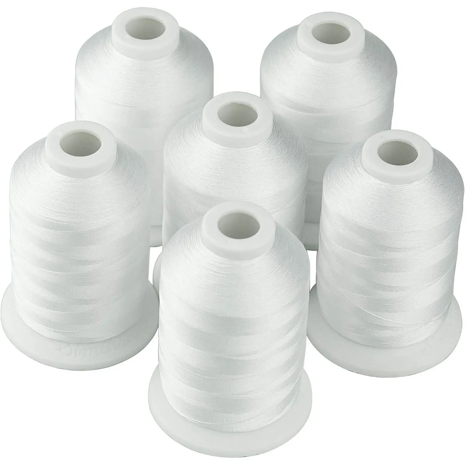 6 Polyester White Machine Embroidery Threads 1000M(1100Yards) Compatible with Brother, Babylock, Janome, Pfaff, Singer, Bernina and Other Home Machines (White)