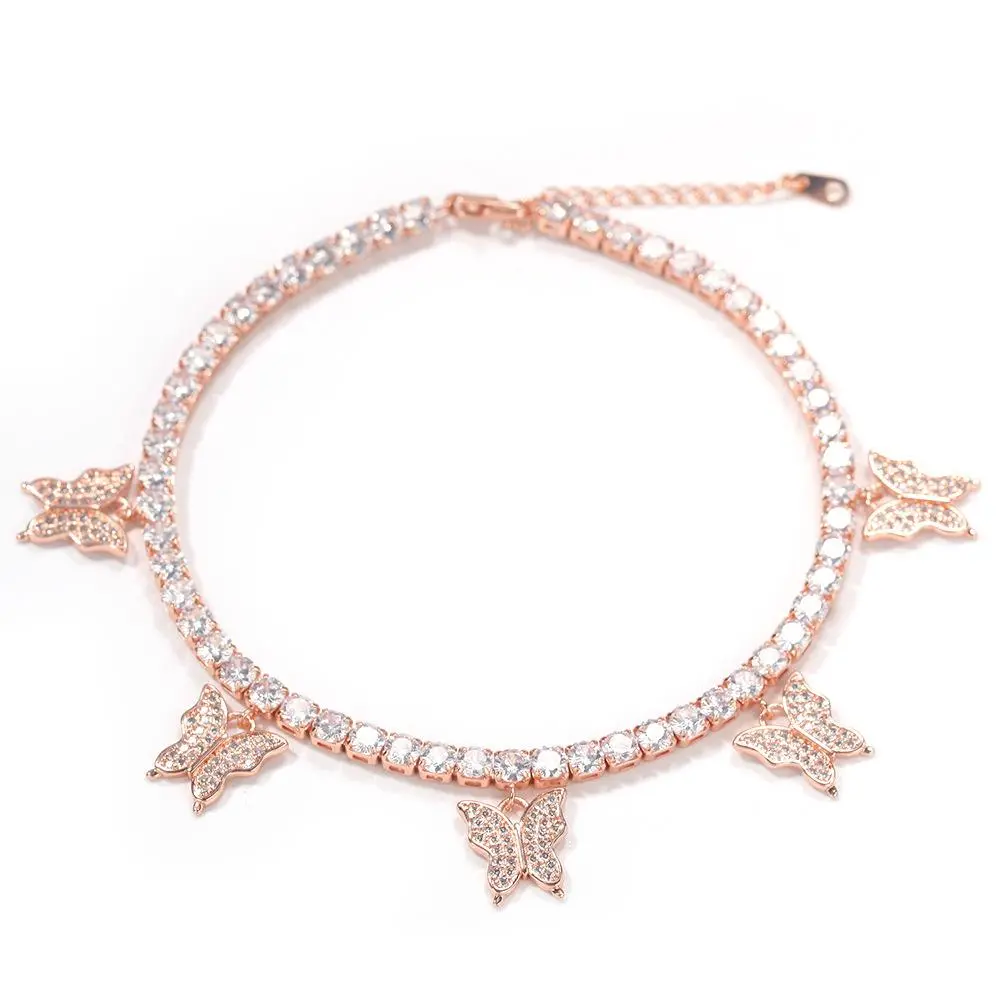 Girls' Shiny Zircon Small Butterfly Anklet - Unisex Artificial Gemstone Jewelry Accessory for Daily Wear
