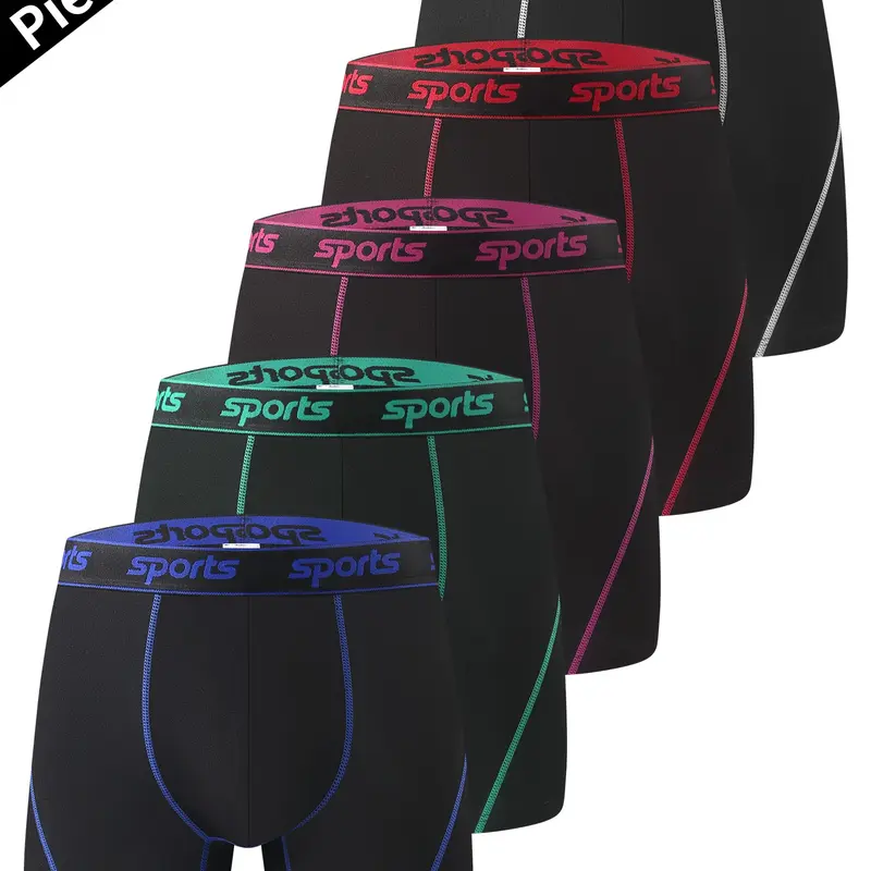 Men‘s Long Leg Boxer Briefs 5 Pack Solid Colors Underwear Boxers Set, No Ride Up Moisture Wicking Quick Dry Breathable Underwear for Men, Sports Active Cooling Performance Anti Chafe Stretch Boxer Briefs