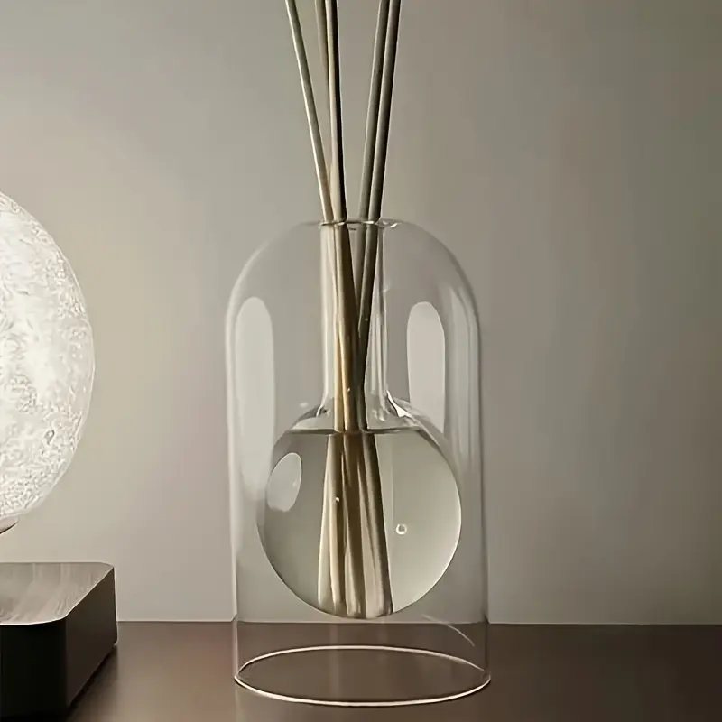 Perfume Diffuser, Fireless Aroma Bottle Essential Oil Container Minimalist Style,Advanced Scent Diffuser Transparent Empty Bottle Glass Ornament Home Indoor, Glass Diffusion Bottle, Scent Storage Bottle, Elegant Geometric Design