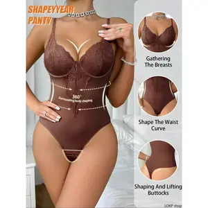 Women’s Lace-Detailed Padded Bodysuit with Steel Boning Support, Back Button Closure Shapewear for Post-Surgery Recovery & Daily Inner Garment Use