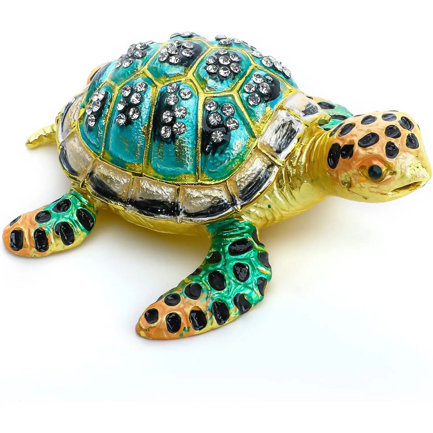 YU FENG 3-in Organiser Bejeweled Enamelled Shell Sea Turtle Trinket Box with Crystal Rhinestones, Hand-Painted Hinged Jewelry Storage Ring Holder Figurine, Collectible Christmas Gift Ideas