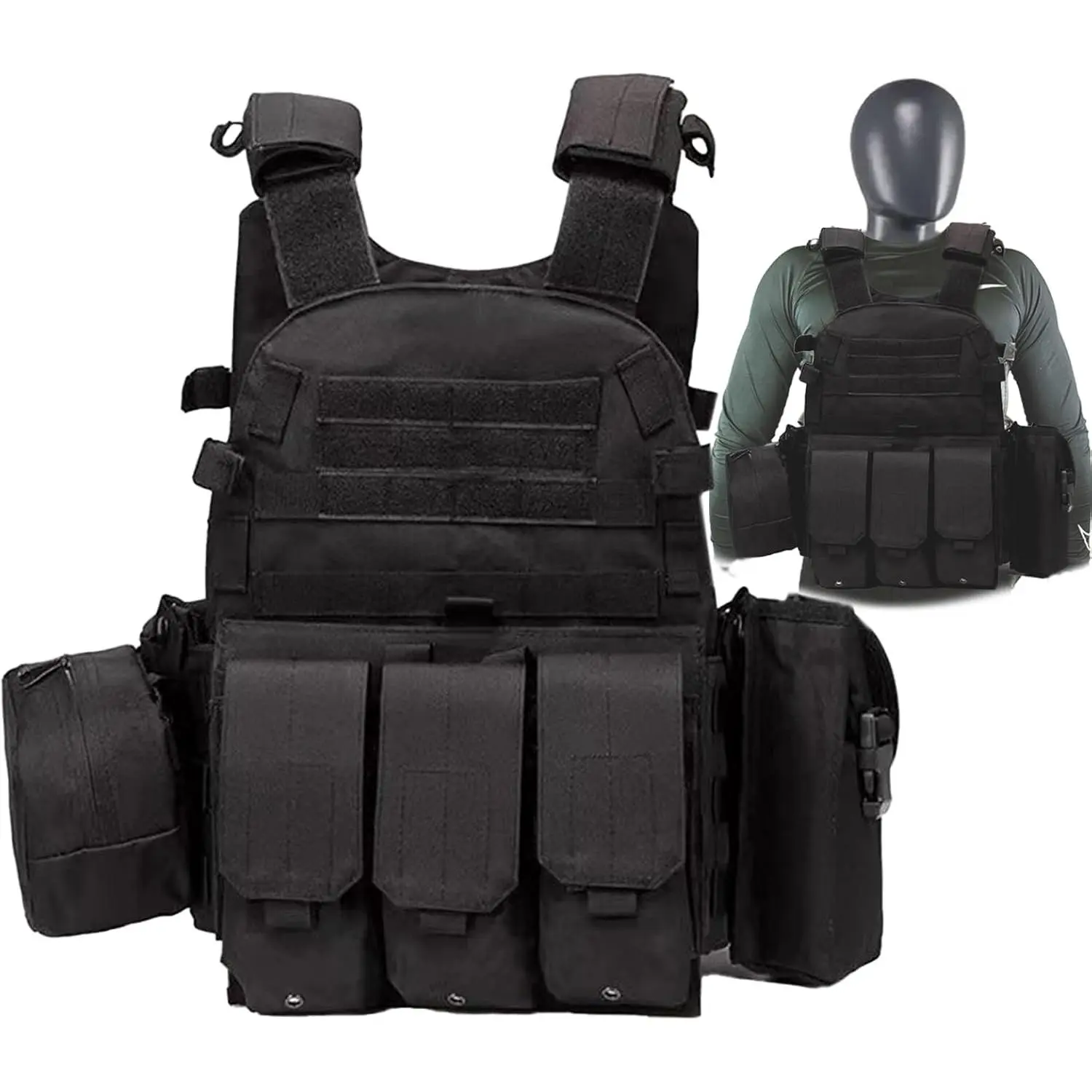 Tactical Vest for Men and Military Vest - Black Airsoft Tactical Vest Plate Carrier - Airsoft Plate Carrier Adjustable Modular Paintball Vest-Fit Adult Outdoor Cosplay
