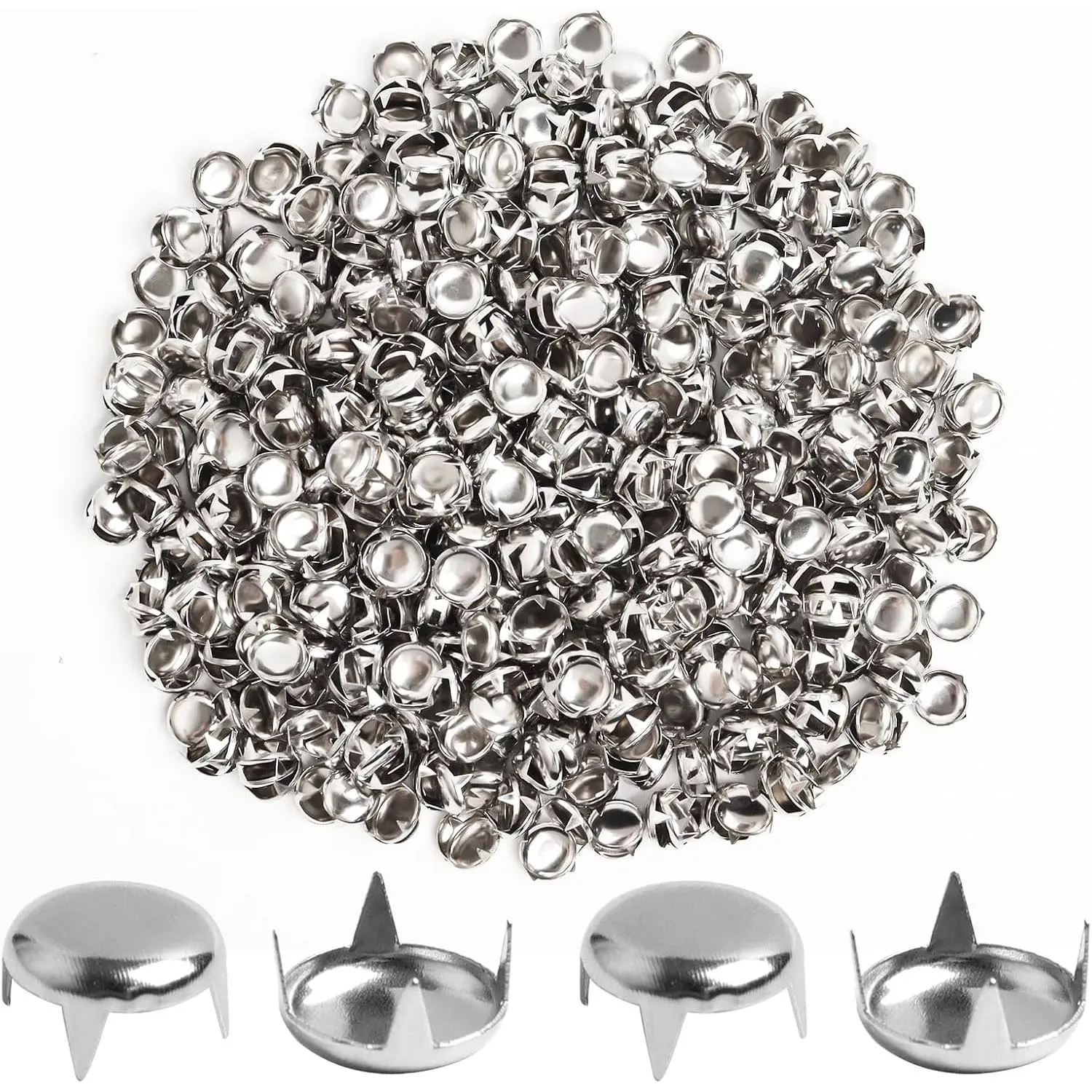 200 Pcs 12mm Silver Four-jaw Round Punk Spikes Pyramid Studs Rivets for Clothing, Shoes, Jackets, Backpacks Leather Crafting