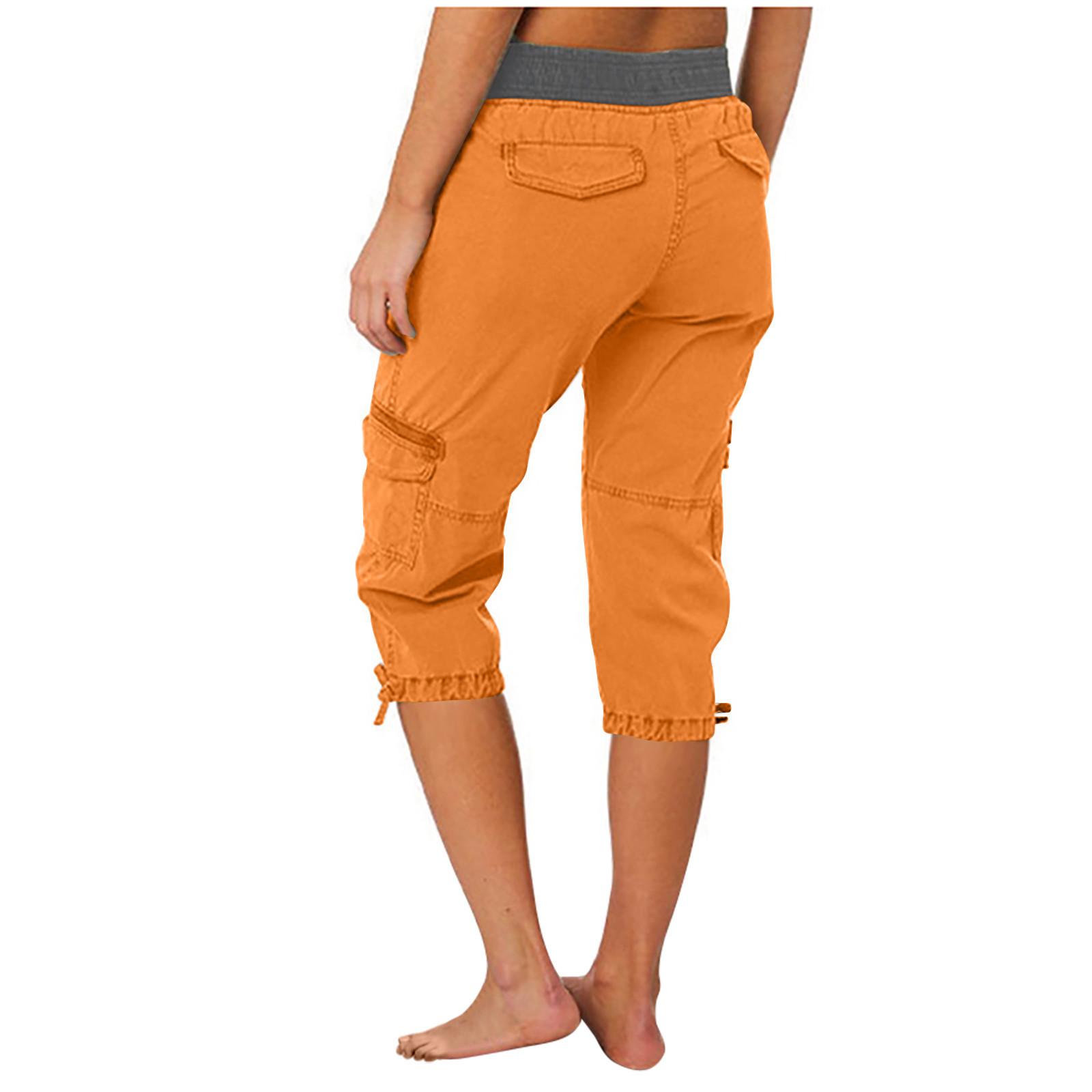 Women Cargo Capris Soild Casual Pants With Pocket Drawstring Outdoor Hiking Pants Women'S Slacks Thin Streetwear Tops Chic White Womenswear Bottom Comfort Basic
