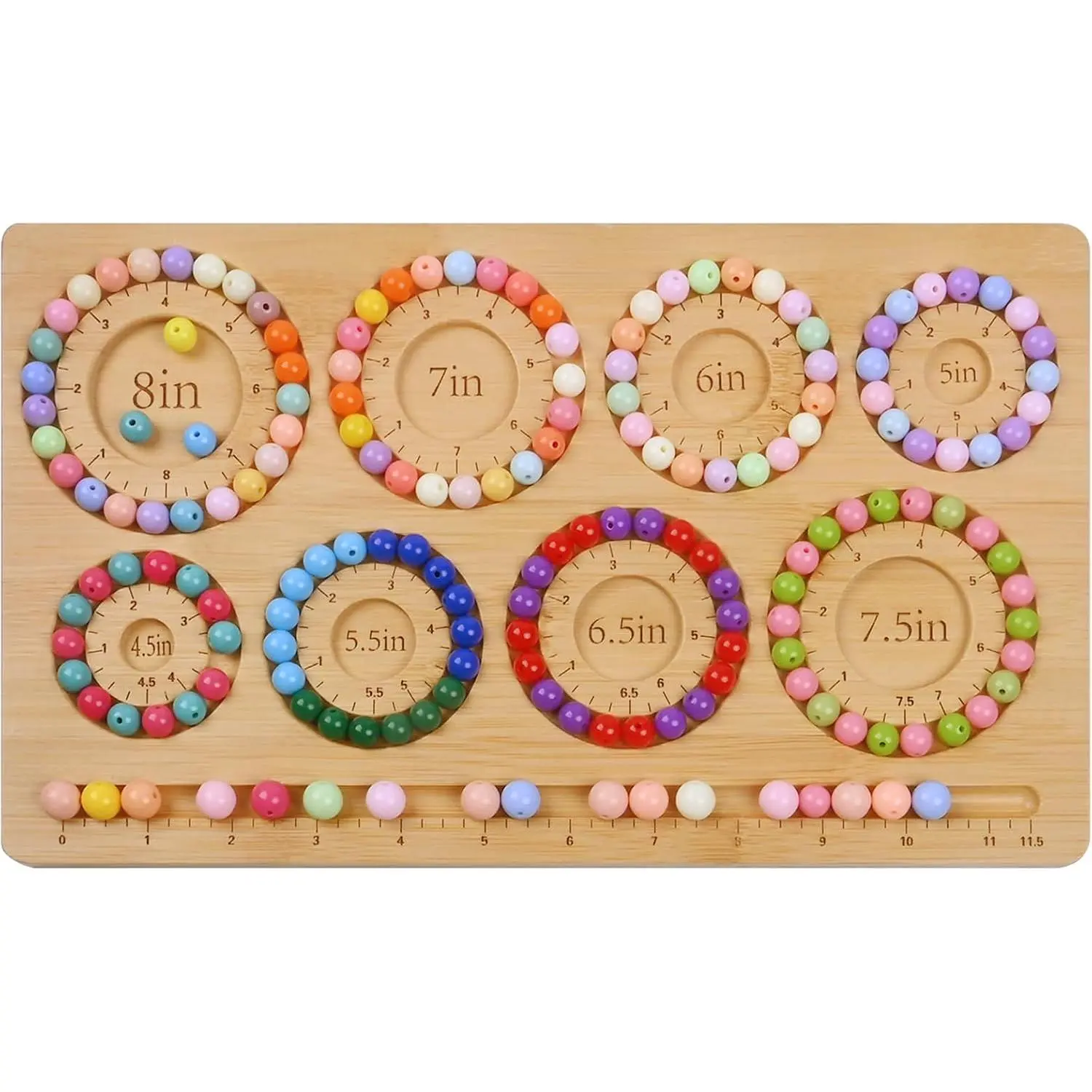Bead Boards for  Making with 8 Bracelet Sizes  Bracelet Making Beading Tray 4.5" 5” 5.5” 6” 6.5" 7" 7.5" 8” Wooden Bracelet Sizer Measurement Design Tool