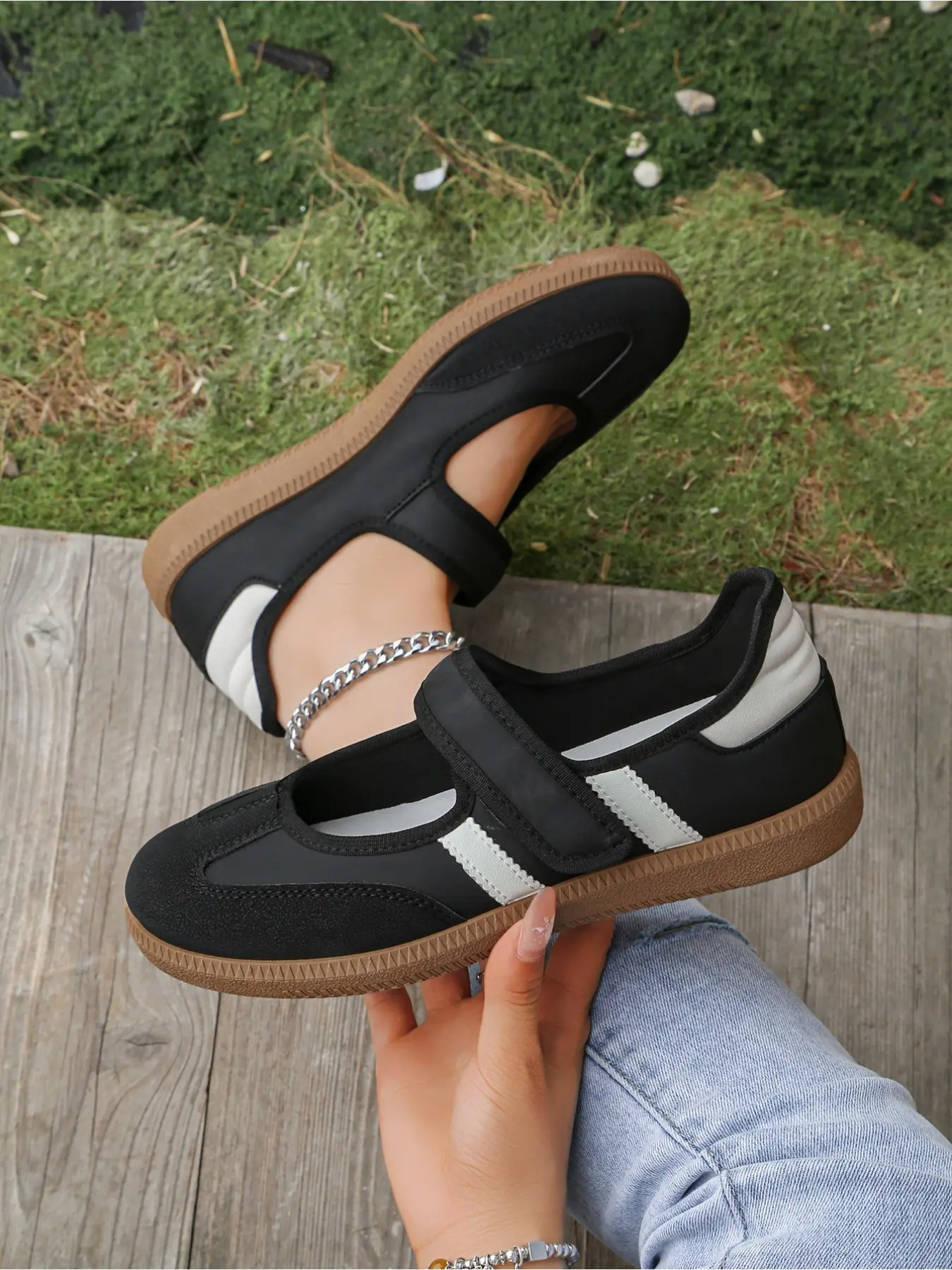 Women's Sport Ballet Flat Shoes, Velcro Closure, Vintage Blue, Comfortable and Fashionable, Ideal for Daily Wear, Casual Style