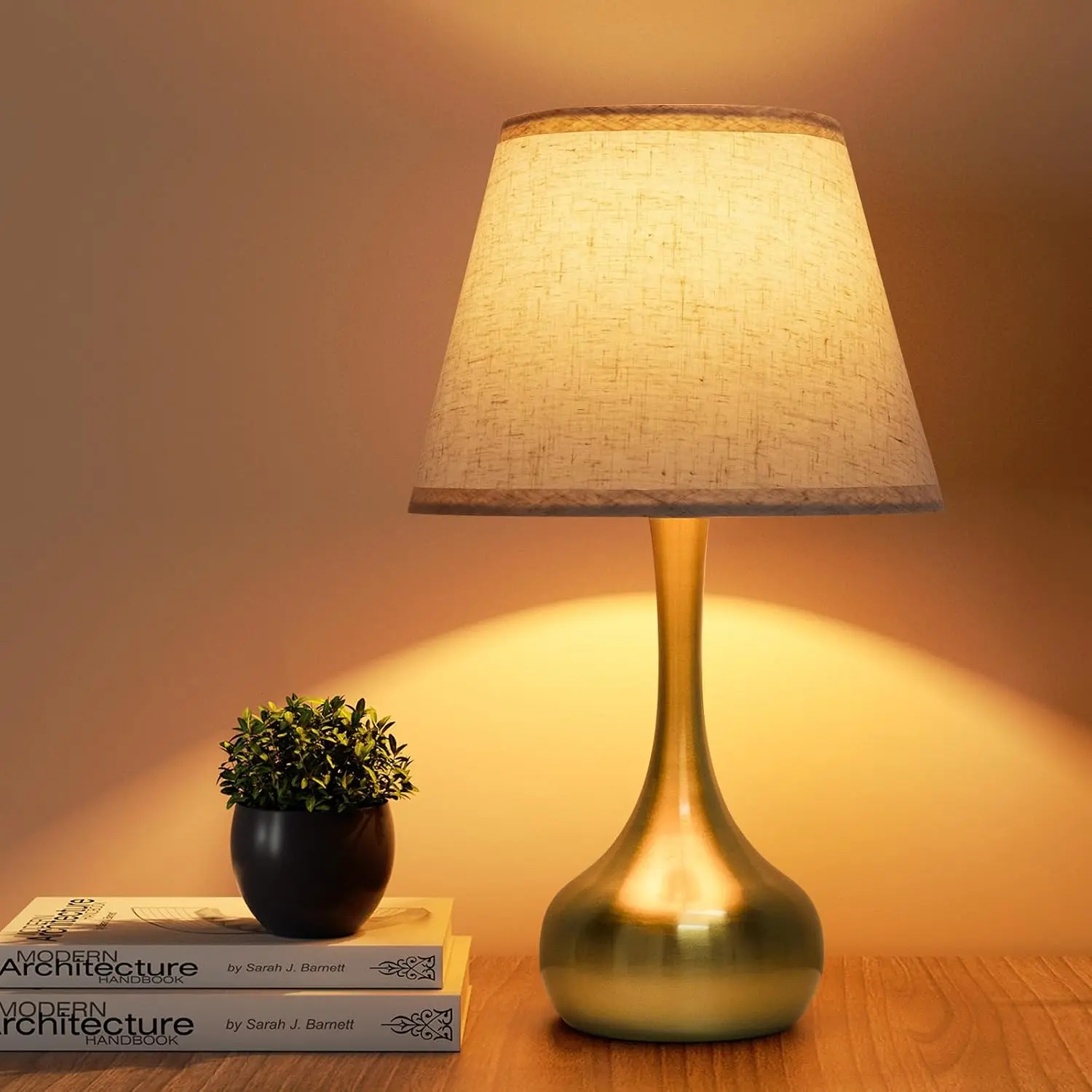 Gold 3-Way Dimmable Touch Table Lamp with Fabric Shade - Home Lighting, LED Bedside Lamp for Nightstand, Kids Rooms Reading Light for Home Office