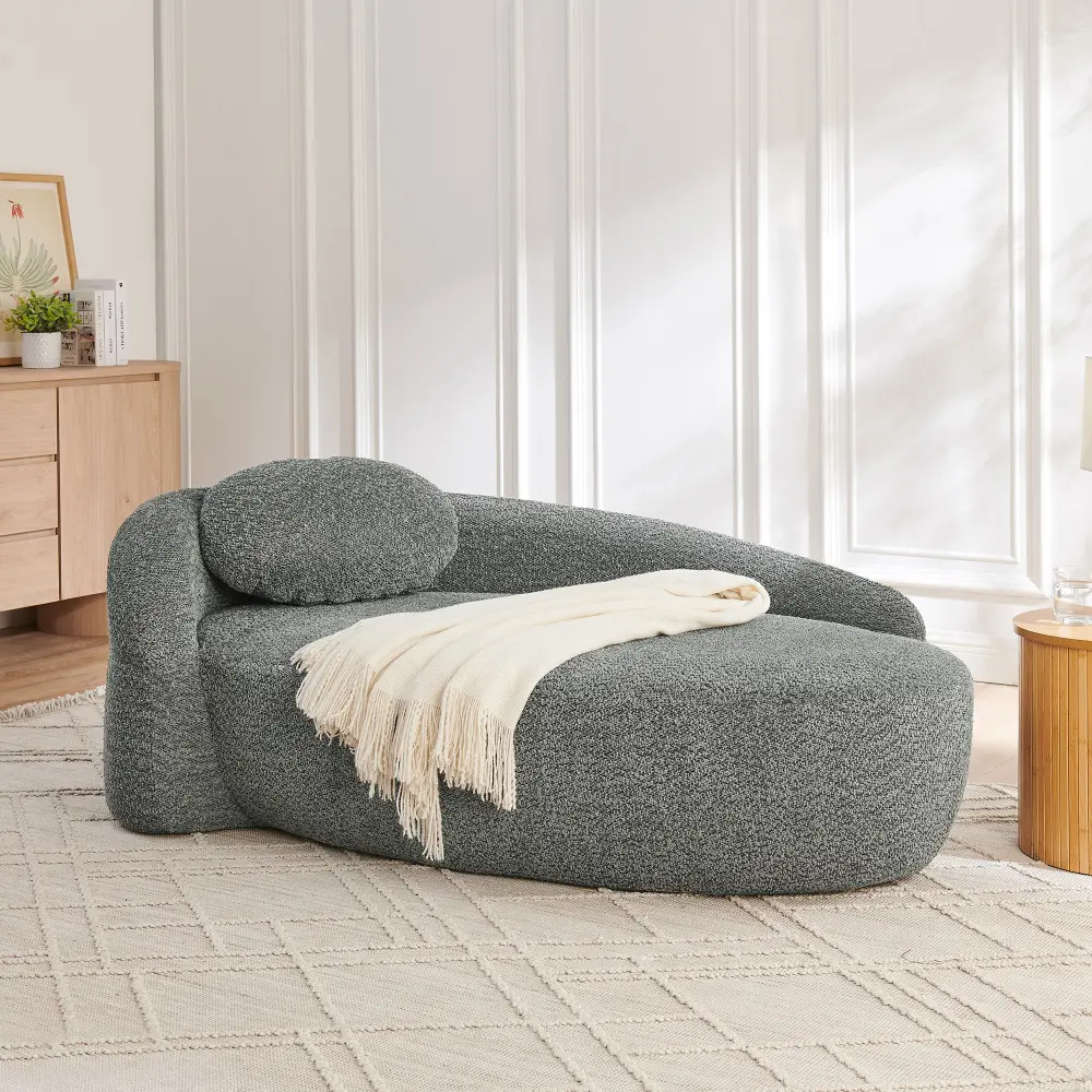 Littleox Modern Oval Single Lazy Sofa Chair with Integrated Backrest, Side Armrest and Pillow, Compact Space-Saving Lounge Chair for Living Room Bedroom-Dark Gray