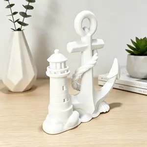 3D Printed Lighthouse Anchor Statue, DIY Paintable Nautical Decor, Durable Plastic, Indoor/outdoor Marine Landscape Ornament