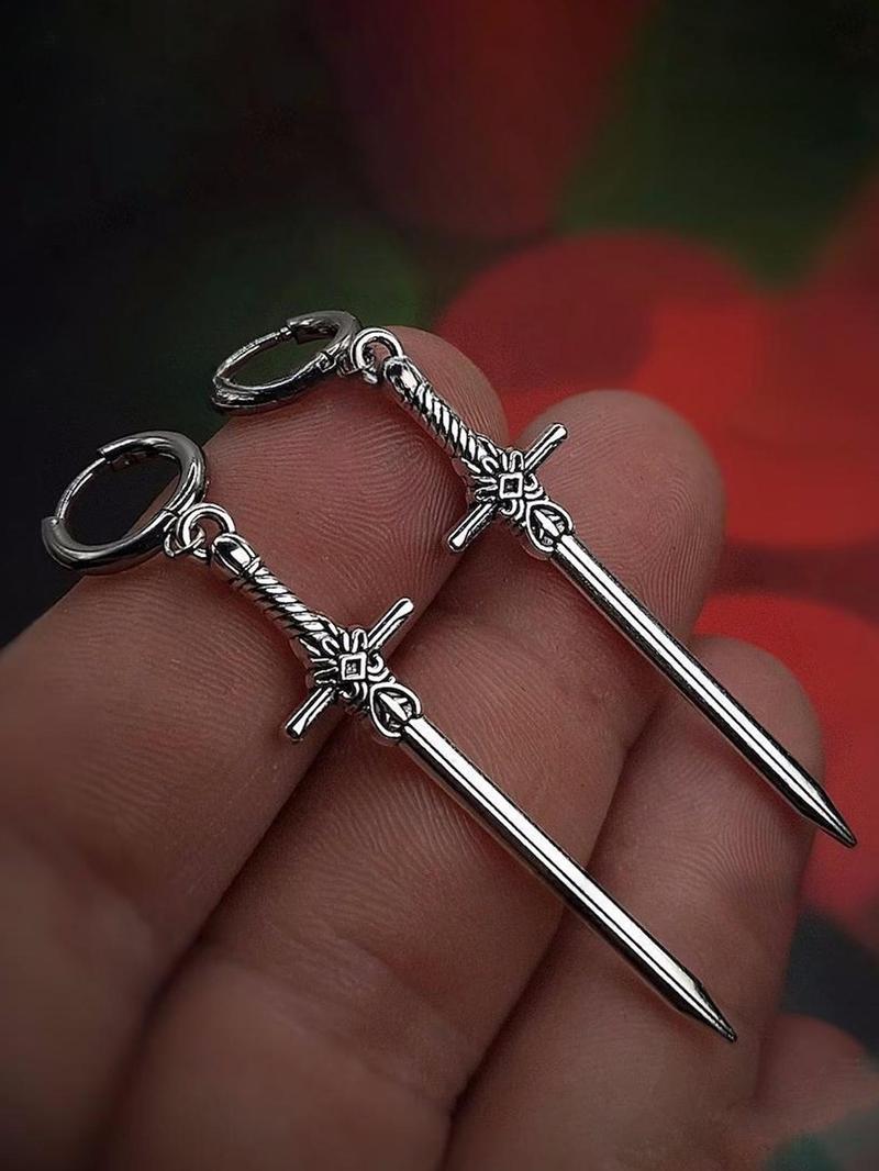 Unisex Gothic Style Sword Design Earrings, Stainless Steel Dangle Earrings, Punk Fashion Jewelry for Party, Daily Decor, Trendy All-match & Exquisite Jewelry for Birthday Gift, High Quality Earrings