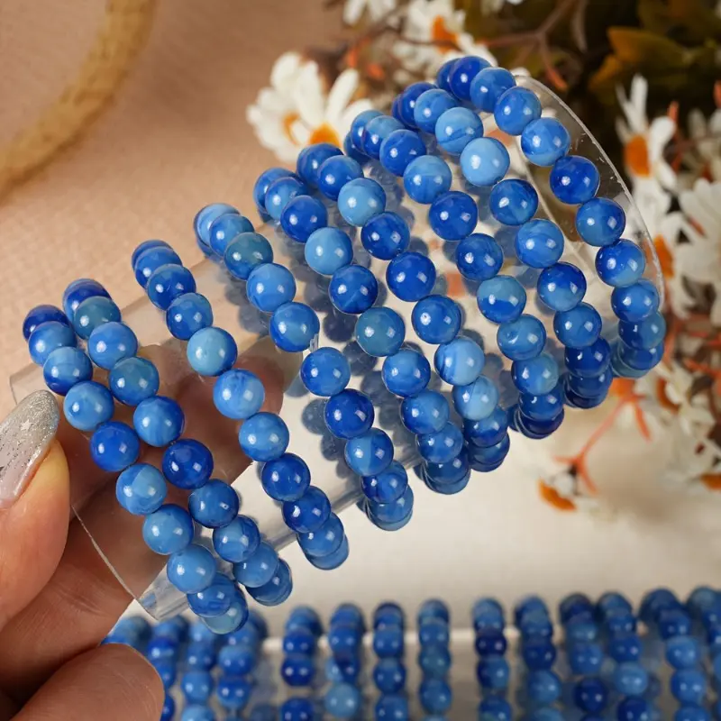 8-Piece Blue Stone Beaded Bracelet Set, 8mm Fashion Jewelry for Stacking, Unisex Fit for Everyday Wear, Yes, Beaded Look, Bracelets, Blue Beaded Bracelets & Bangles