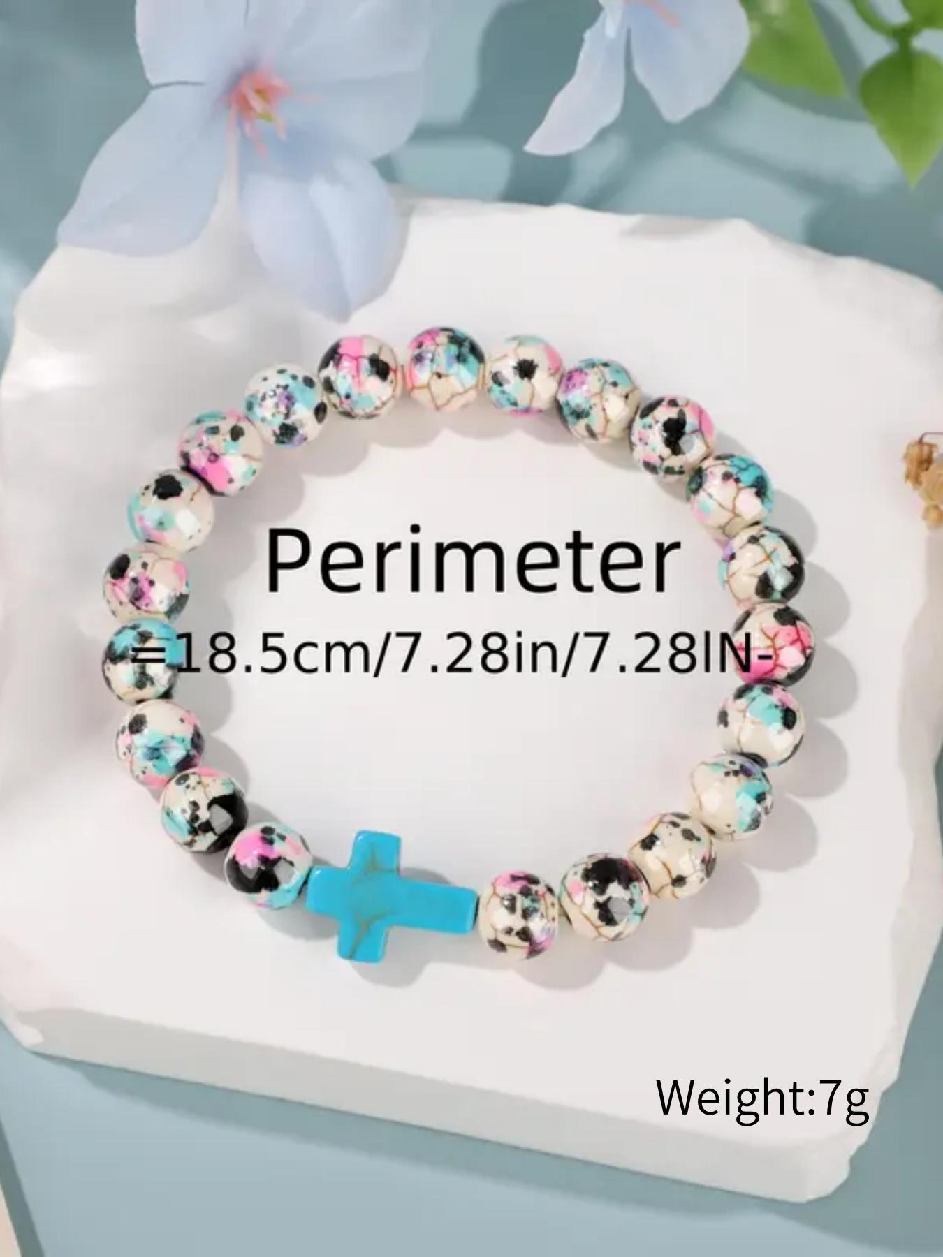 Boho Style Cross Charm Beaded Bracelet, Fashionable Elastic Beaded Bracelet for Women & Girls, Trendy All-match & Exquisite for Birthday Gift, Bohemian Bracelets, Cross Charm Bangle