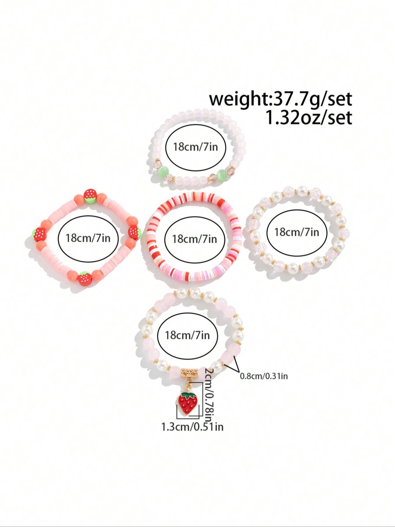 Women's Strawberry Pendant Crystal Beaded Bracelet Set, Cute Sweet Fashion Jewelry Gift for Women Daily Wear & Friends, Charm Bracelets