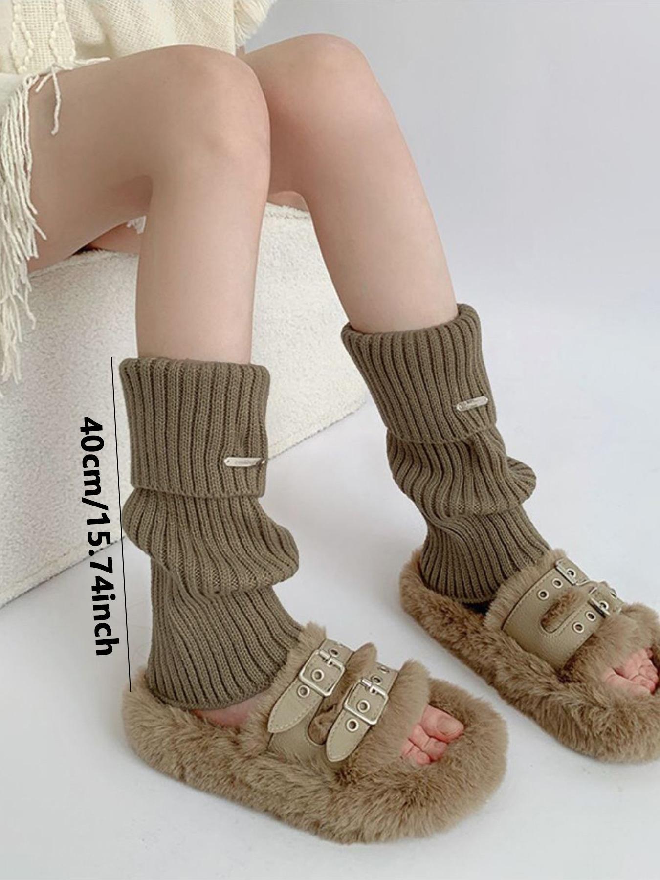 Women's Basic Solid Color Leg Warmers with Metal Label Detail, Minimalist Fashionable Cozy Warm Leg Warmers for All Seasons, Women's Long Leg Warmers for Daily Wear