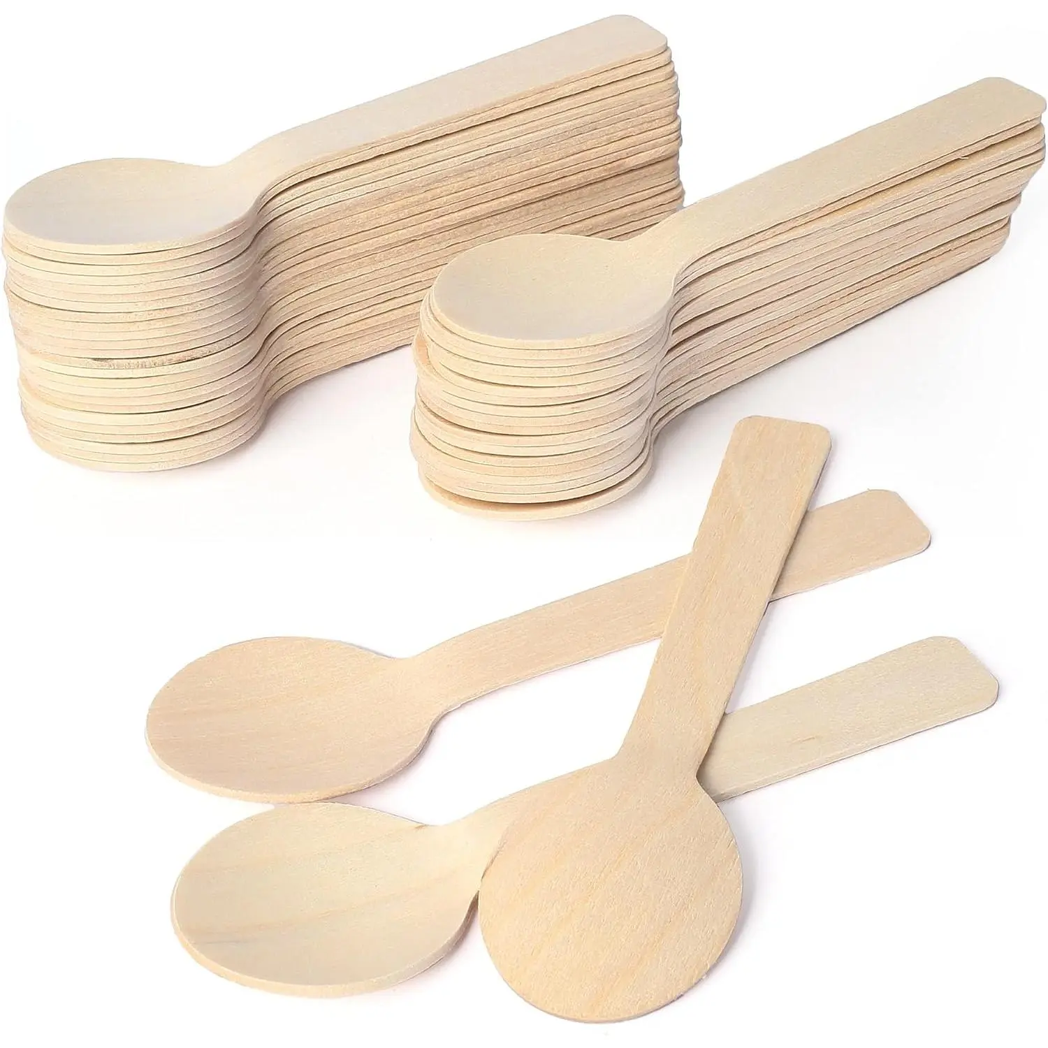 Mini Wooden Spoons, Pack of 100, 4 inch Length, Disposable Tasting Sampling Spoons,  Compostable  Birchwood Taster Spoons