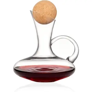 Crystal Wine Decanter with Stopper & Ergonomic Handle, Hand Made 790ml, Ultra Clear Lead-Free Glass, Dishwasher Safe, Durable Stable, Enhances Wine Aroma & Flavor for Home Tasting