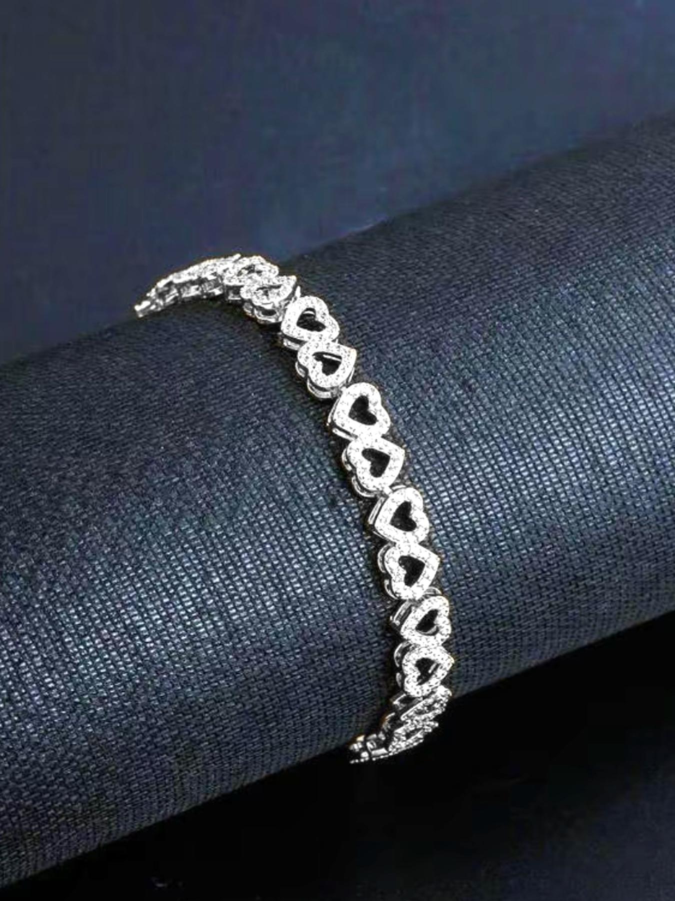 Artificial Gemstone Decorated Heart Design Bracelet, Fashionable Elegant Jewelry Bracelet for Women & Girls, Trendy All-match & Exquisite Jewelry for Birthday Gift, Cubic Zirconia Bracelet