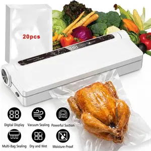 Food Saver Vacuum Sealer Machine, 75KPA Strong Suction for Dry/Wet Foods, Digital Countdown Timer, Compact Design with LED Lights, Includes 20 Vacuum Seal Bags, Ideal for Home Kitchen Use#DealsForYouDays