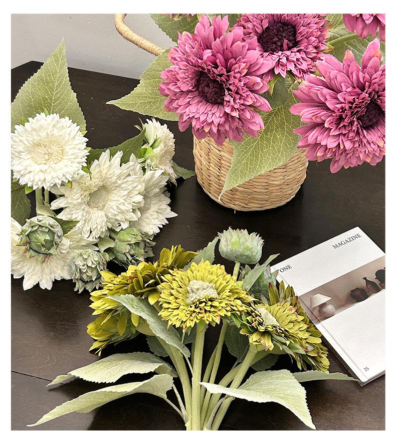 Teddy sunflower artificial flower for living room entrance decoration, faux flower ornament, vintage hand-held bouquet
