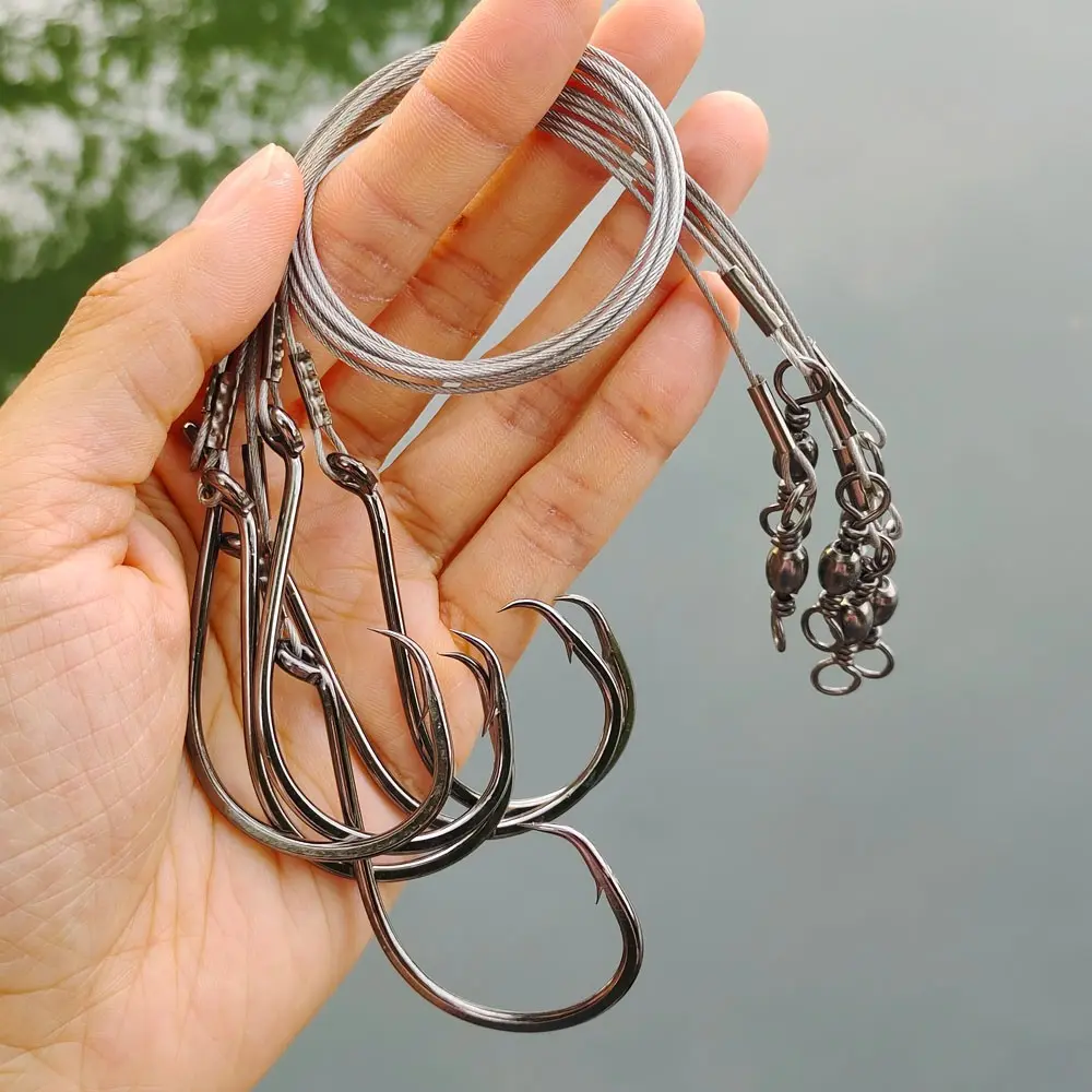 Circular Hook Accessories (6 Pack), Saltwater Octopus Hook with Steel Wire Leader, Bass/catfish Lure Gear, Fishing Supplies
