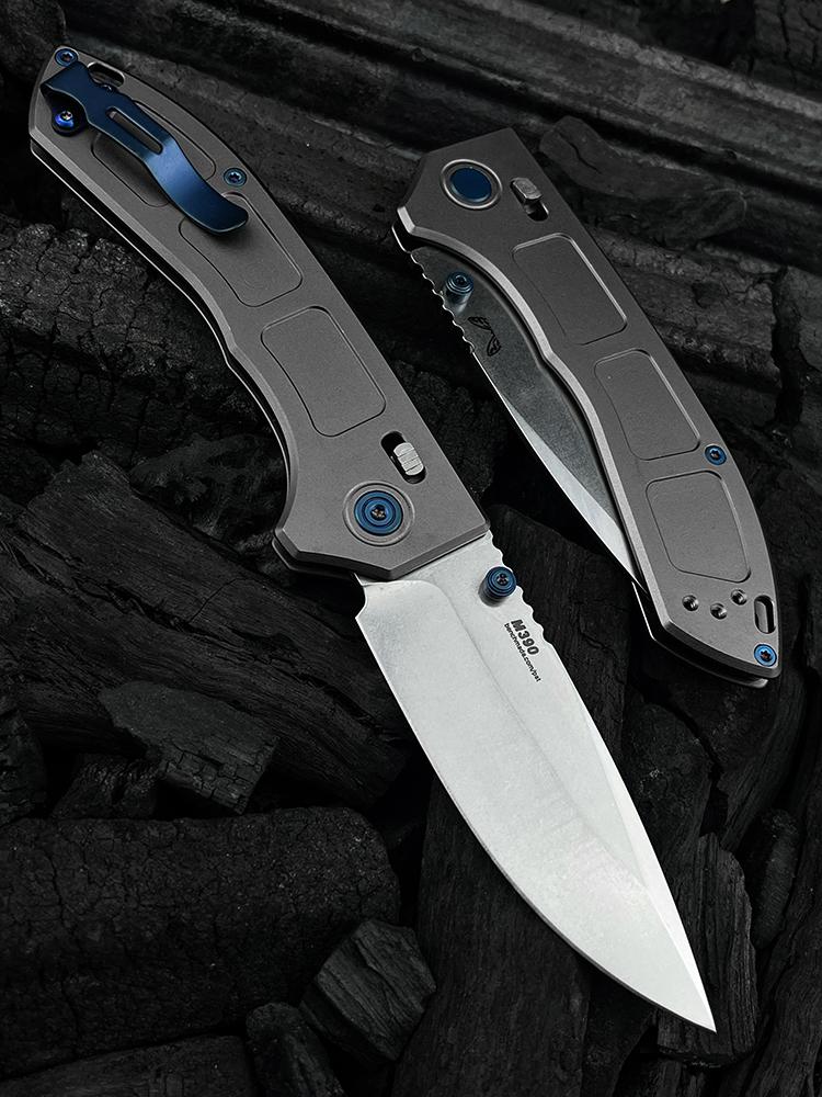 BM Narrows 748 Pocket Knife M390 Super Premium Stainless Steel Blade Knife 6Al-4V Titanium GRAY Handle folding knife Outdoor Hunting Survival Knife Hiking Knife self defense tactical knife Camping Fishing Tools Knife EDC Knife