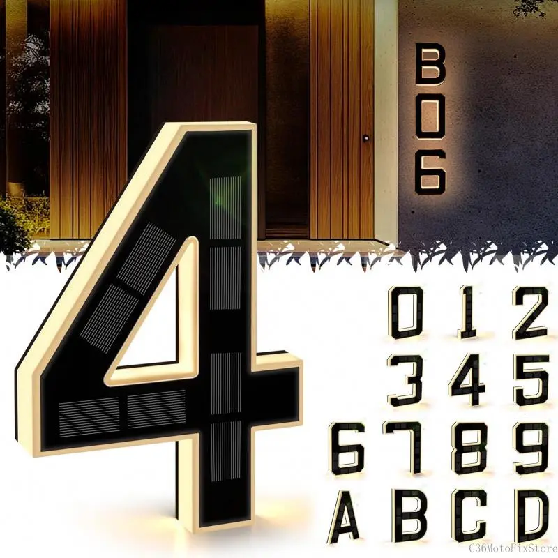 Solar Lighted House Numbers Waterproof LED Address Signs for Outside Modern House Numbers with Large Personalization Options,Decorate your door number, DIY personalisation.Modern Farmhouse Illuminated Sign LightC36MotoFixStoreAA48KitchenVibePro