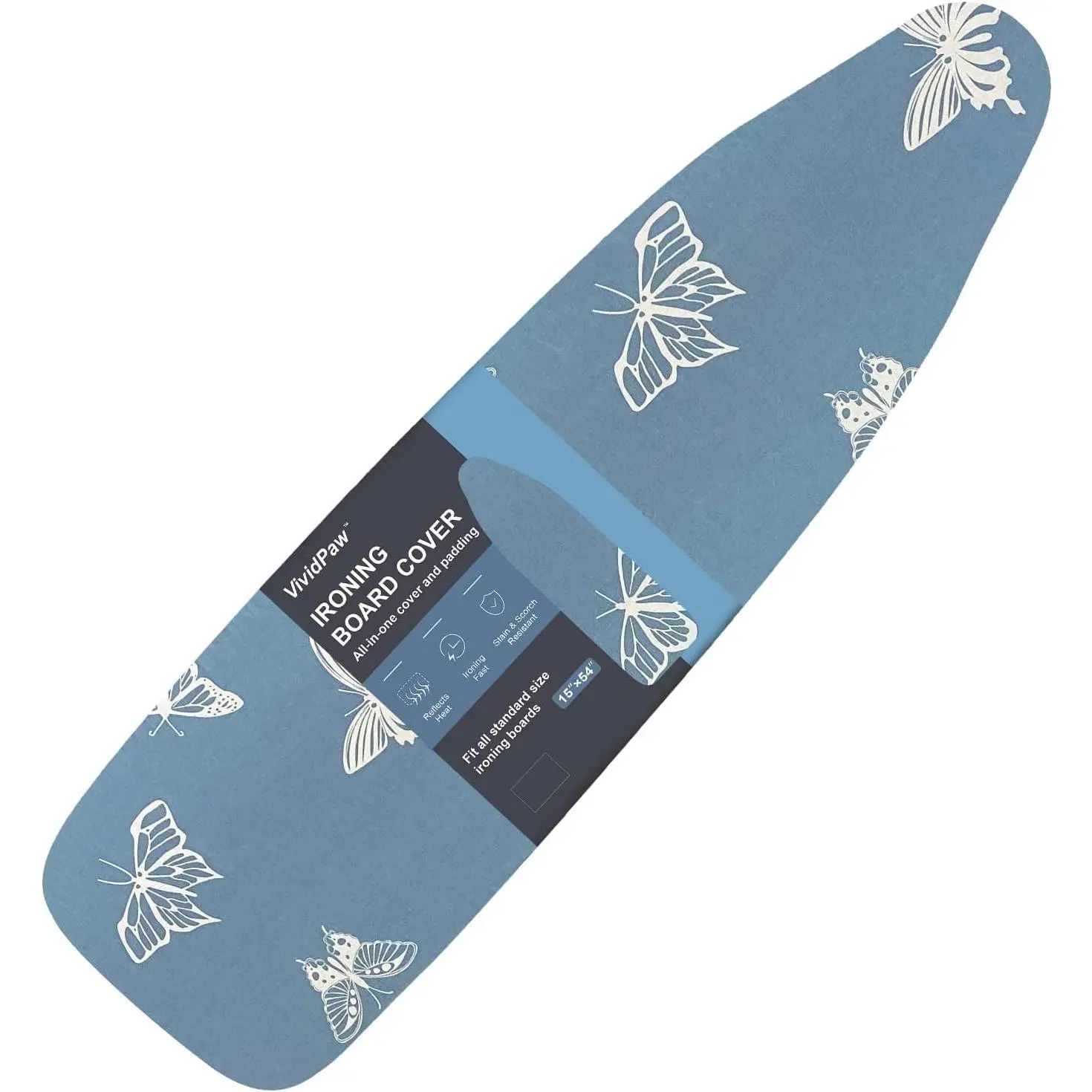 Ironing Board Cover and Pad, Standard Size 15x54, Thick Padding, Elastic Edge, Resist Scorching, Adjustable Fastener, Heavy Duty Floral Iron Board Covers (Butterfly)