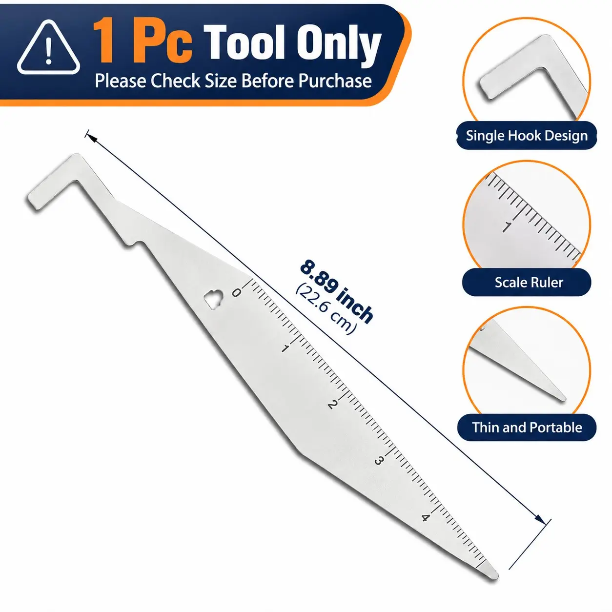 1/2Pc Firefighter Pry Bar Tool, 8.89 Inch Single Hook Multipurpose Hand Tool, Thin Spring Steel Hand Tool with Scale Ruler, Lightweight Portable Design for Workshop, Maintenance, Interior Door and Daily Utility Use