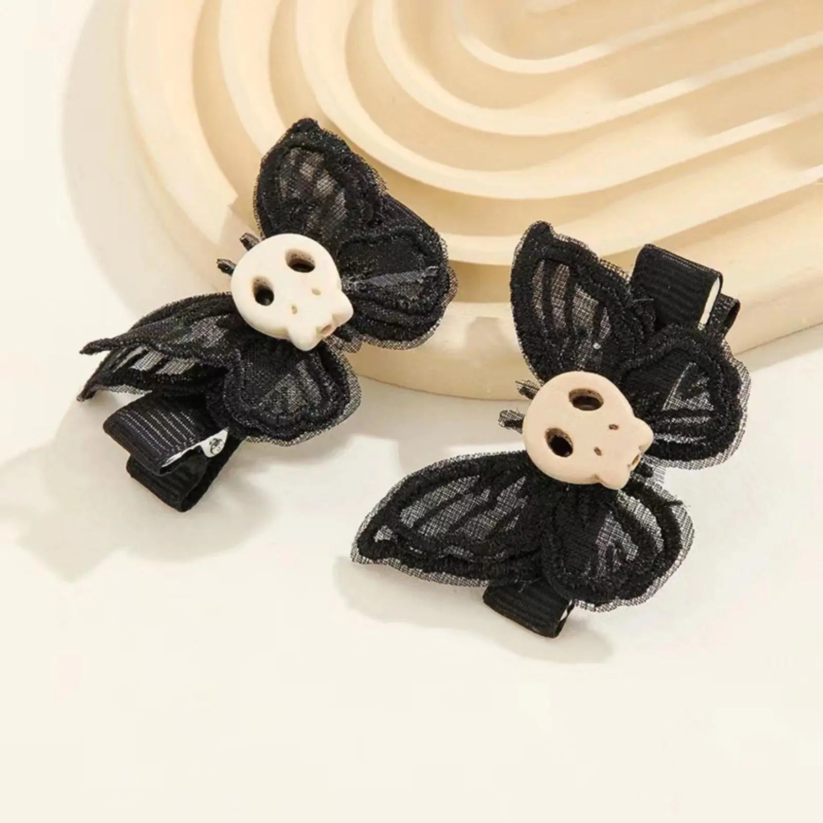 2Pcs Black Lace Skull Hair Clips, Gothic - Style Hair Accessories, Perfect for Edgy Hairstyles