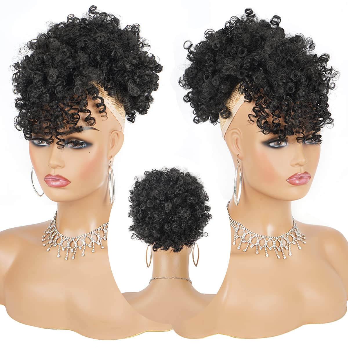 THE WELL KEPT Drawstring Ponytail with Bangs Pineapple Updo Hair for Black Women, Short Kinky Curly Ponytail Bun (1B) THE WELL KEPT Drawstring Ponytail with Bangs Pineapple Updo Hair for Black Women, Short Kinky Curly Ponytail Bun (1B)