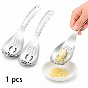Multifunctional 5-in-1 Cooking Spoon, 304 Stainless Steel Kitchen Gadget with Garlic Press, Potato Masher, Egg Separator, Strainer Spoon & Bottle Opener for Everyday Cooking