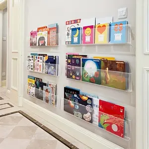Transparent Wall-Mounted Bookshelf with Adhesive Backing, Space-Saving Storage Rack for Classroom, Office, Bedroom, Modern Design
