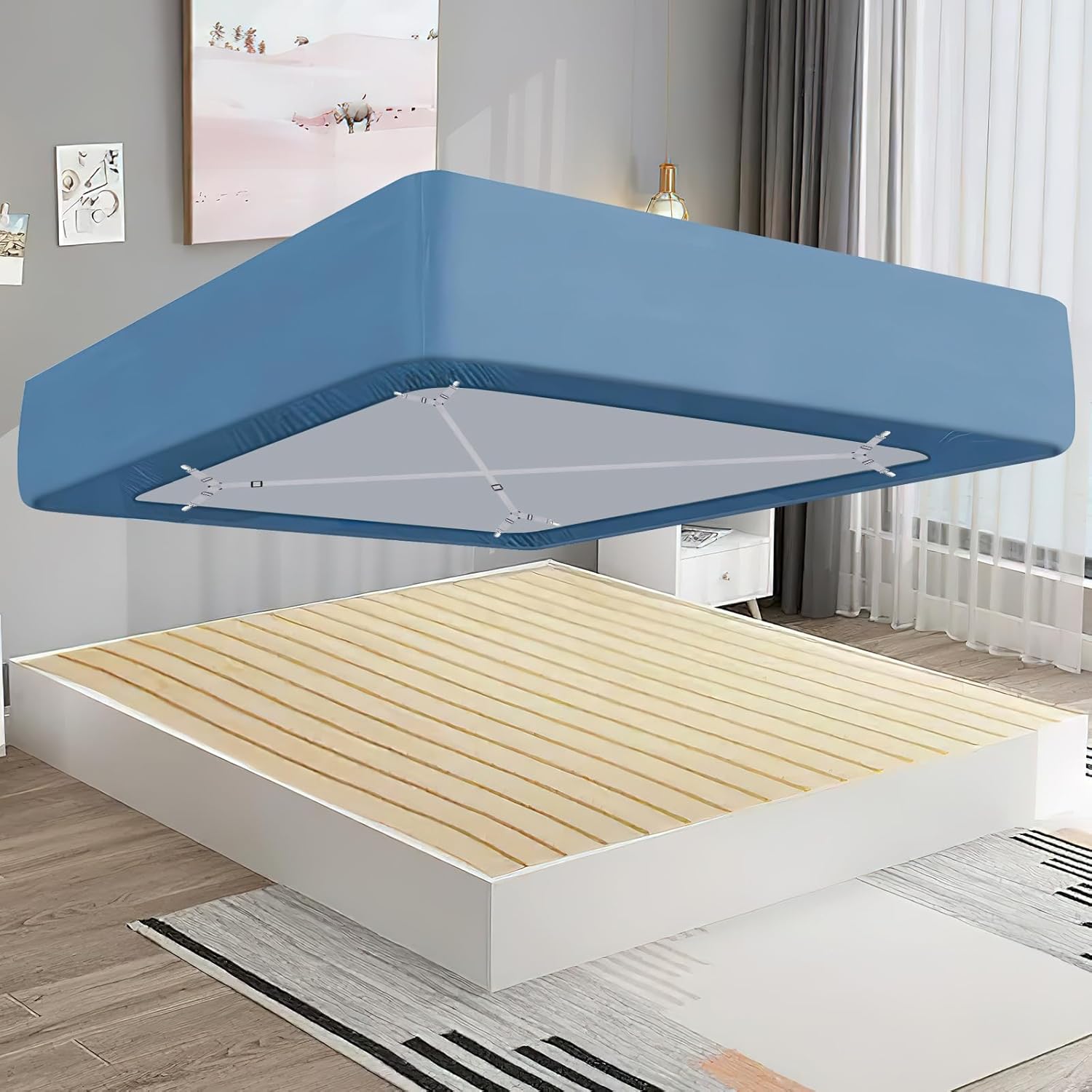 2 Pack Bed Sheet Fasteners Straps Adjustable Bed Sheet Holder Bands with Sheet Clips for Bedding Stays Bedsheet Tie Downs - Grey