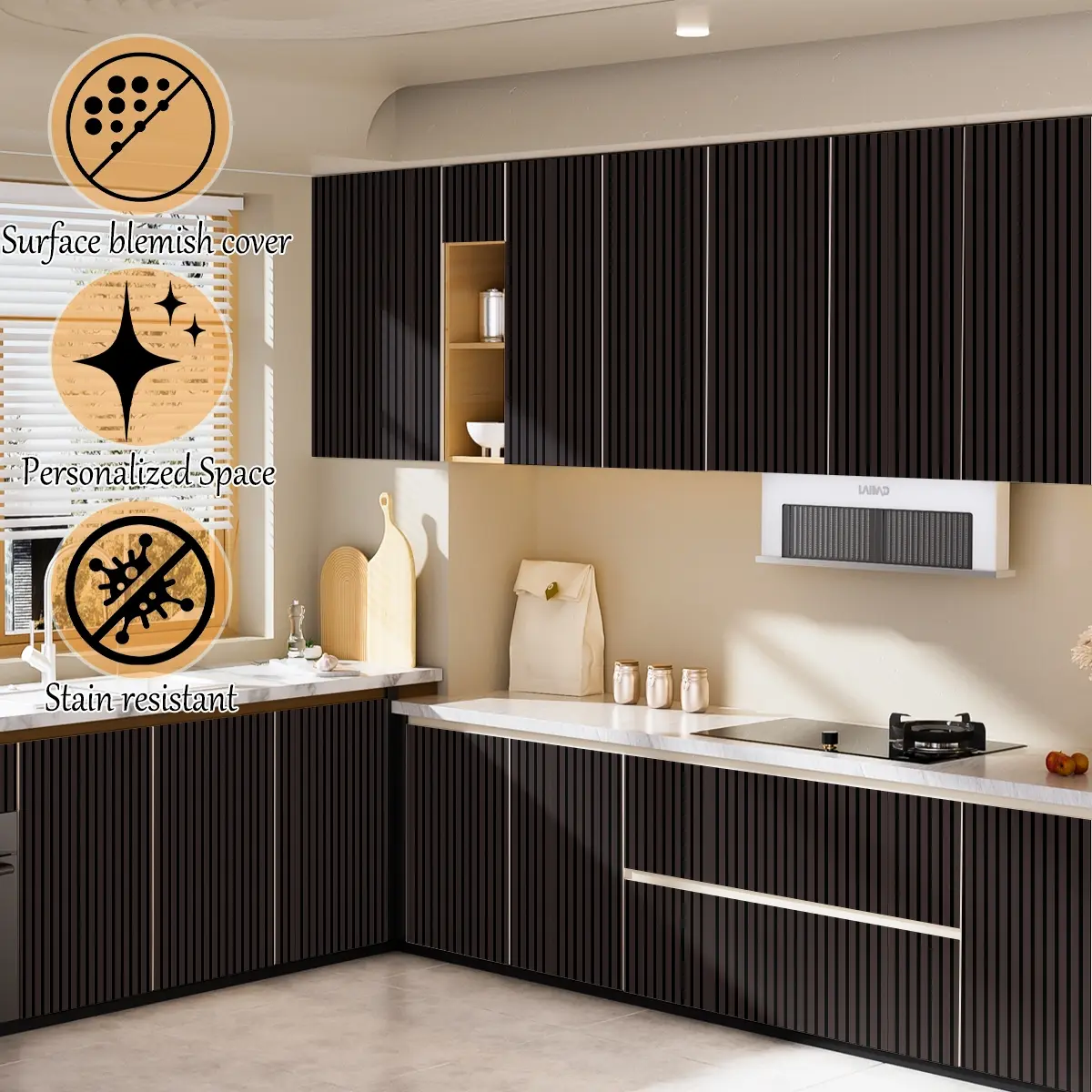 Peel and Stick PVC Wallpaper, Dark Vertical Striped Self Adhesive Wall Paper, Luxury Minimalist Decor for Bedroom Living Room Office