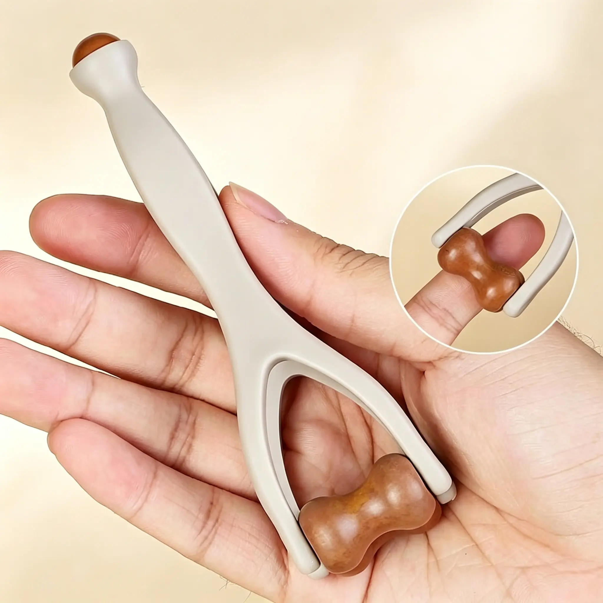 Portable Hand Finger Massage Tool, Dual Detachable Wooden Rollers, 360° Rolling Ball, Multi-Functional Pressure Point Massager, Office & Home Use