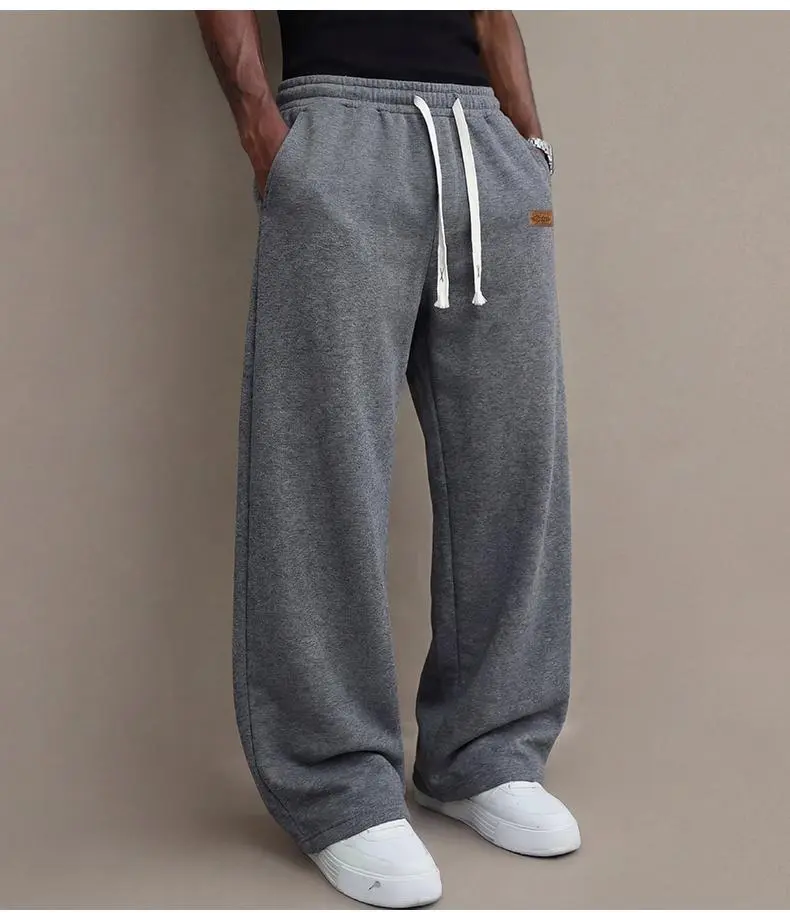 Men’s casual pants for autumn, cotton-blend stretch fabric, comfortable athletic-casual long pants with a loose straight fit; suitable for everyday wear and commuting; versatile sweatpants with drawstring; simple men’s casual pants.