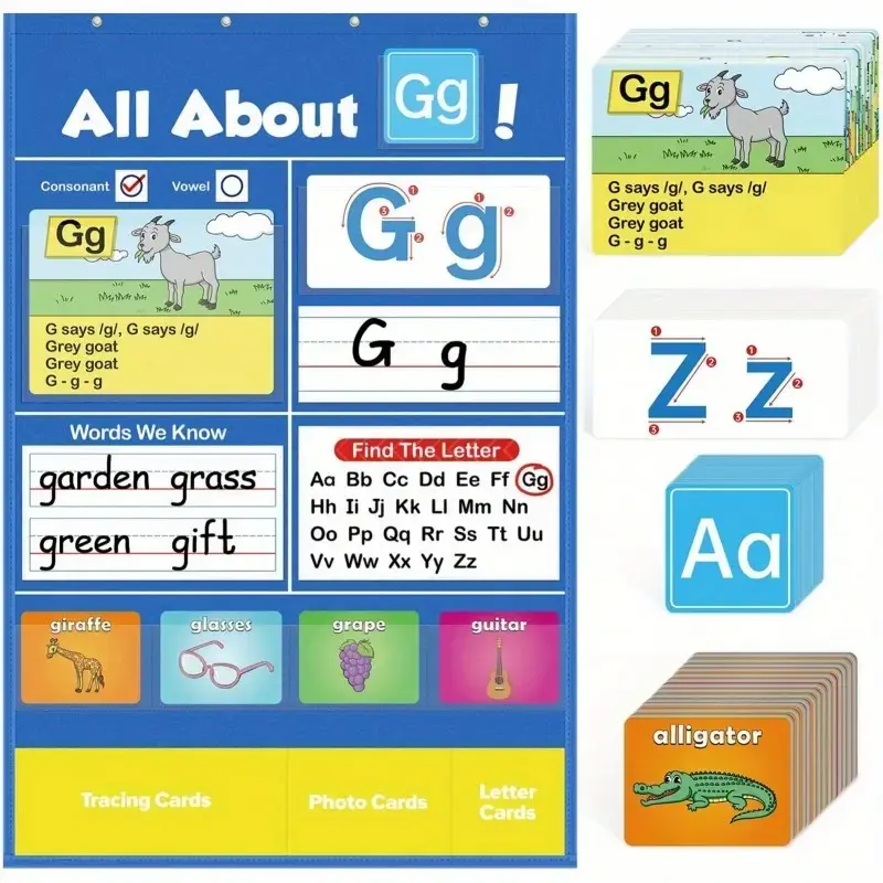 New Alphabet Learning Pocket Chart, Letter Study Sleeve Table Diagram, Educational Toy for Kids, Preschool Learning Materials, Easy-To-Use Design