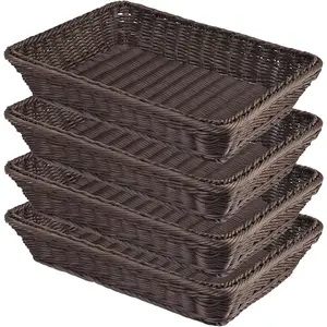 4 PCS 16x12 Inch Wicker Bread Basket Woven Serving Basket Tabletop Food Serving Basket for Restaurant Bakery Family Party Hotel Fruits Vegetables and Snacks Coffee
