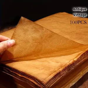 Set of 100pcs Retro Brown Bamboo Fiber Paper, Antique Style Translucent Calligraphy And Painting Paper, Handmade, Semi-Raw Material, Chestnut Plant Dye, Natural Dye, Essential for Handcraft And Calligraphy Enthusiasts, Painting