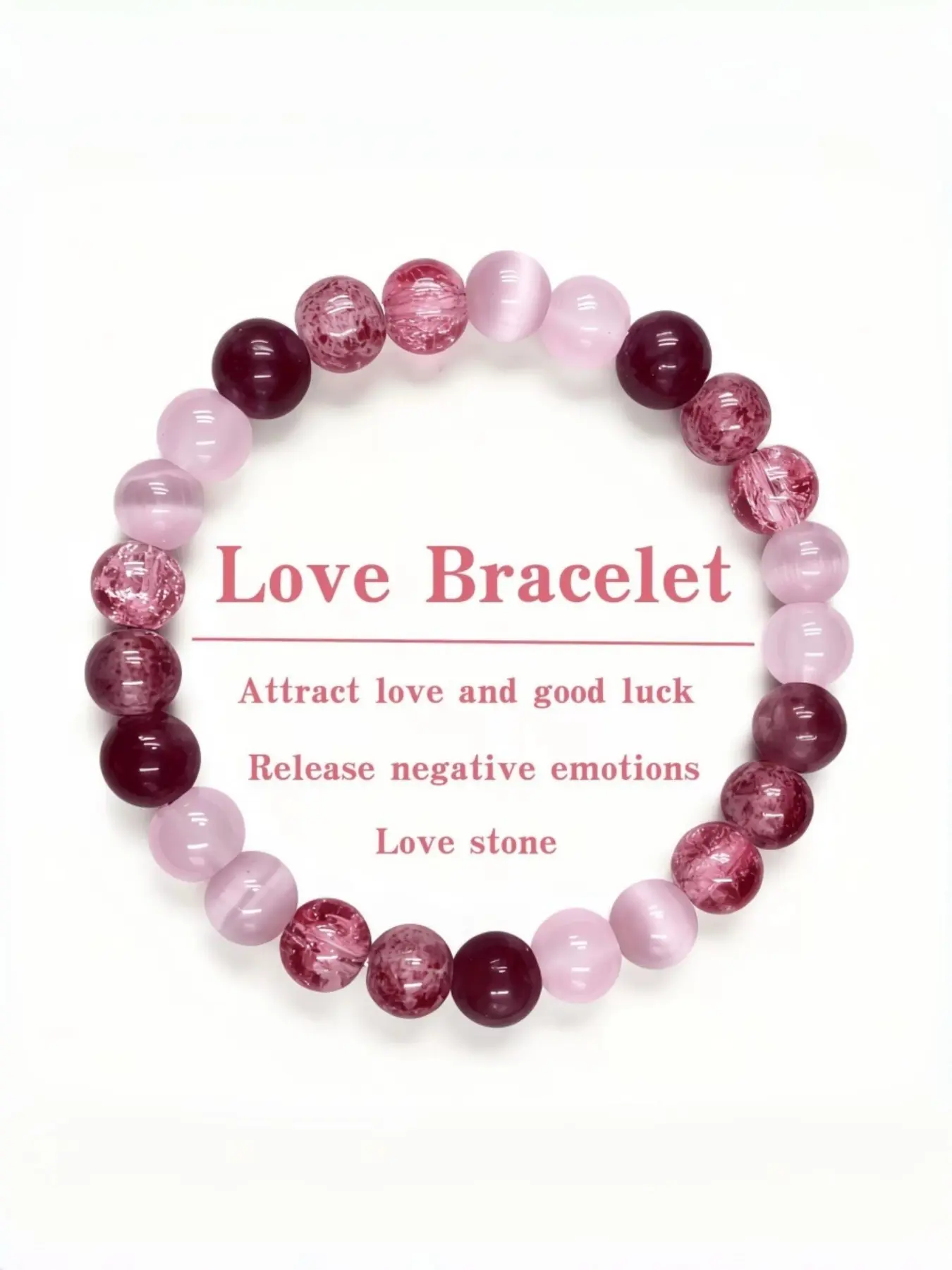 1Pc Elegant Natural Crystal Bracelet,Rose Quartz&Strawberry Quartz Beaded Bracelets For Women,Stretch Jewelry,Amplify Intentions Of Love, Protection,Ideal For Daily Wear