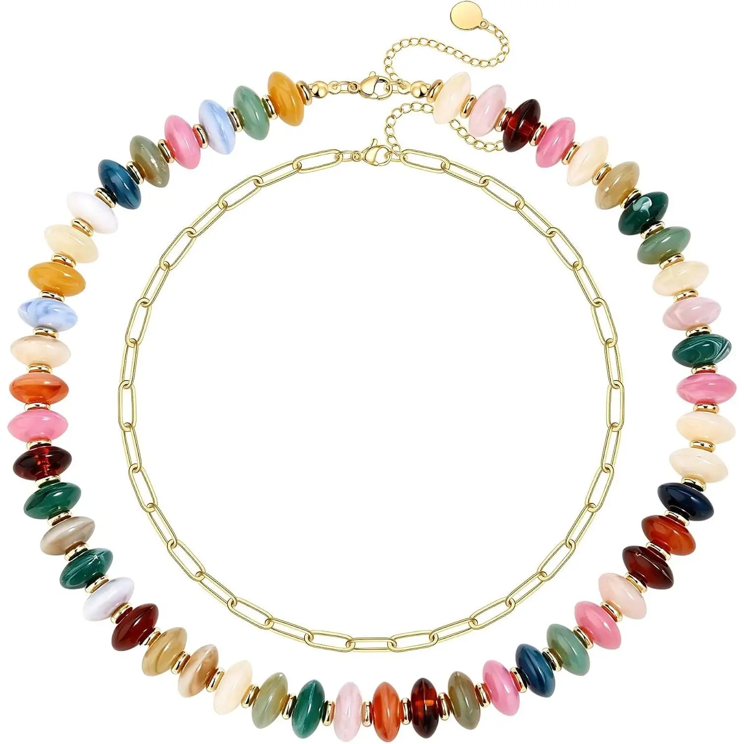 Colorful Boho Beaded Necklace for Women |  Beaded Choker Necklace Statement Chunky Heart Necklace Summer  Trendy