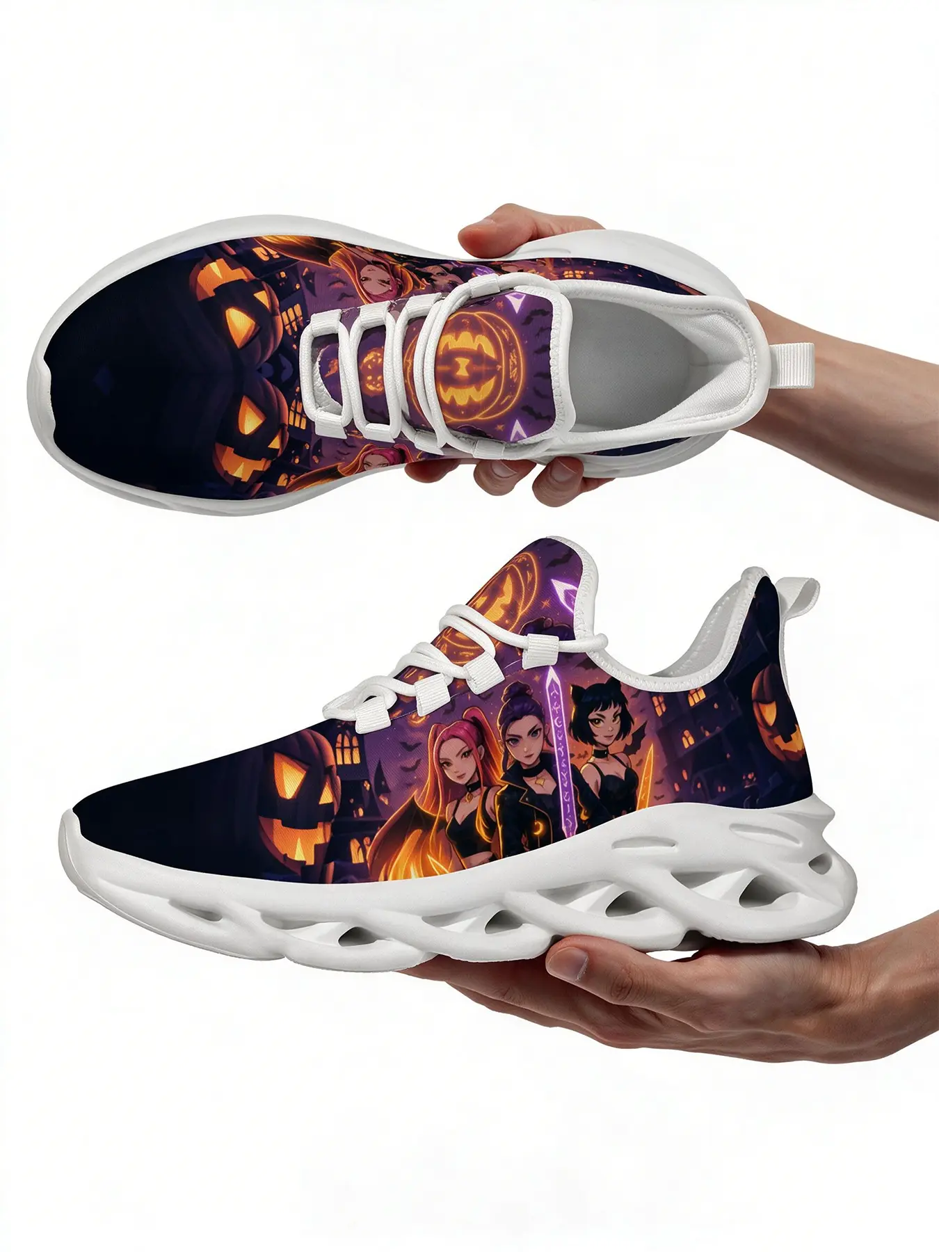 Halloween Print Unisex Adult Casual Sneakers Girl Group Design Low Top Comfortable Sports Running Shoes For Daily Wear Non-Slip Wear-Resistant Fashion Cushion Sneakers Holiday Gift